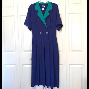 Leslie Fay Royal Blue Short Sleeve Career Dress 16